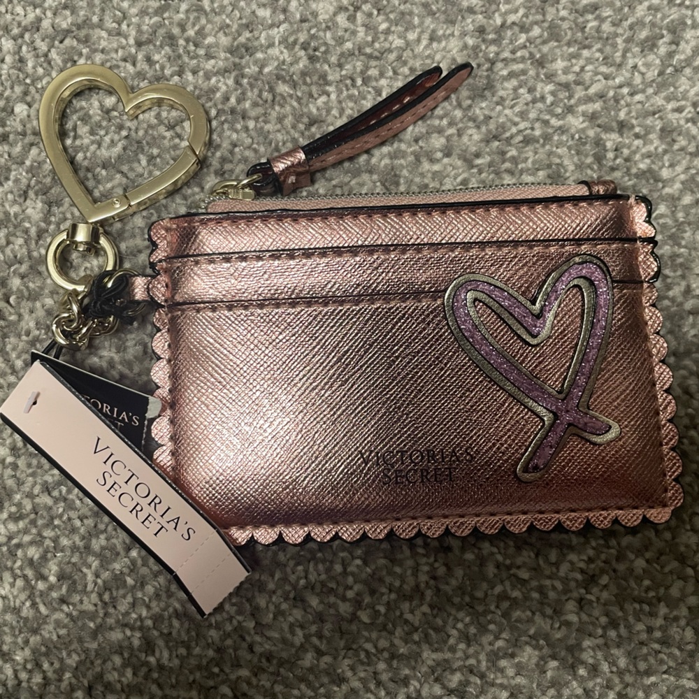 Victoria's Secret Metallic Pink Card Holder with Heart Charm